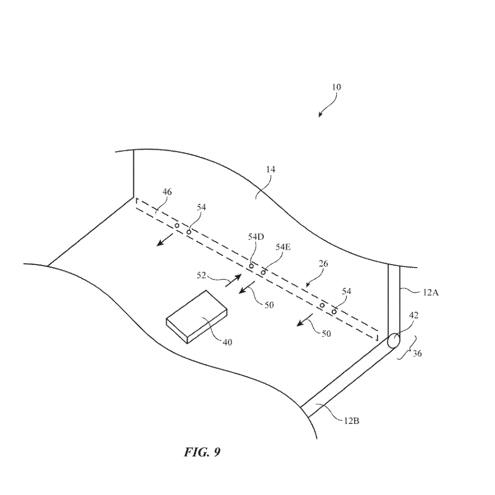 Sensors near the fold detect an object resting on the display. Fig. 9, original December 30, 2025 grant, PDF page 8. This is not a confirmed iPhone Duo feature.