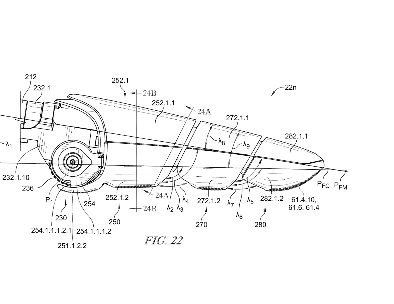 Figure — the motor, worm transmission and finger linkage. Fig. 22 from the original finger drawings, PDF page 16. Read with issued claim 1.