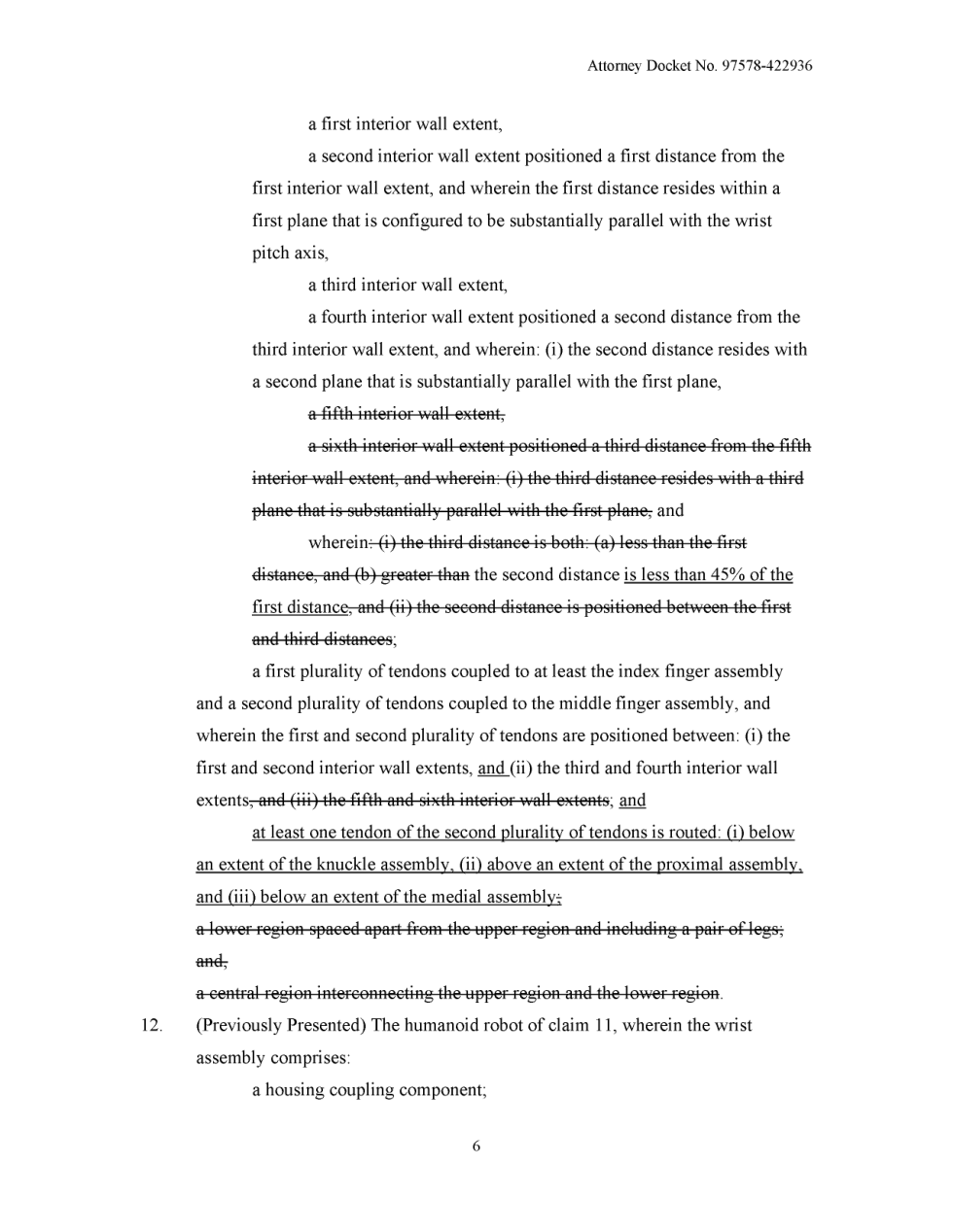 The applicant’s wording: second distance less than 45% of the first. March 4, 2026, printed page 6 / PDF page 4.